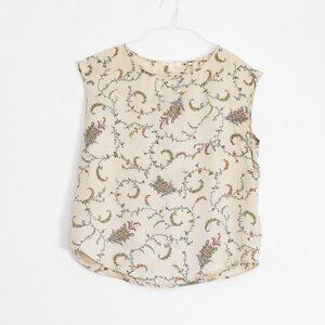 MATTY M Floral Vine Paisley Patterned Short Sleeve Satin Blouse Top | Size S